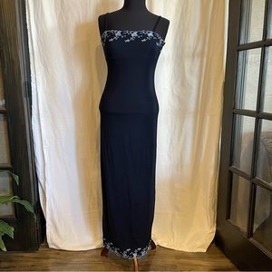 Y2K Maxi Floral Embroidered Blue Dress.